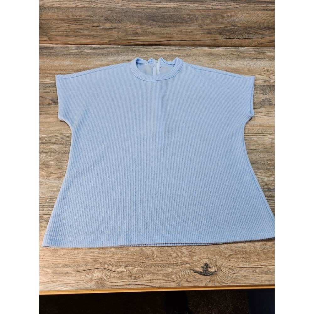Pykettes Women's Blue Short Sleeve Blouse Wool Rayon Blend